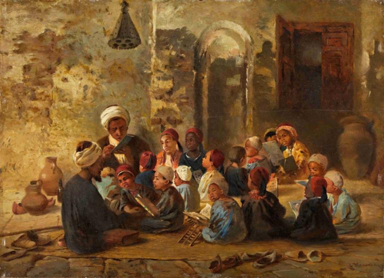 Schoolroom in Cairo,Konstantin Egorovich Makovsky,Oil Painting,Oil Painting, fine art parody, multiple girls