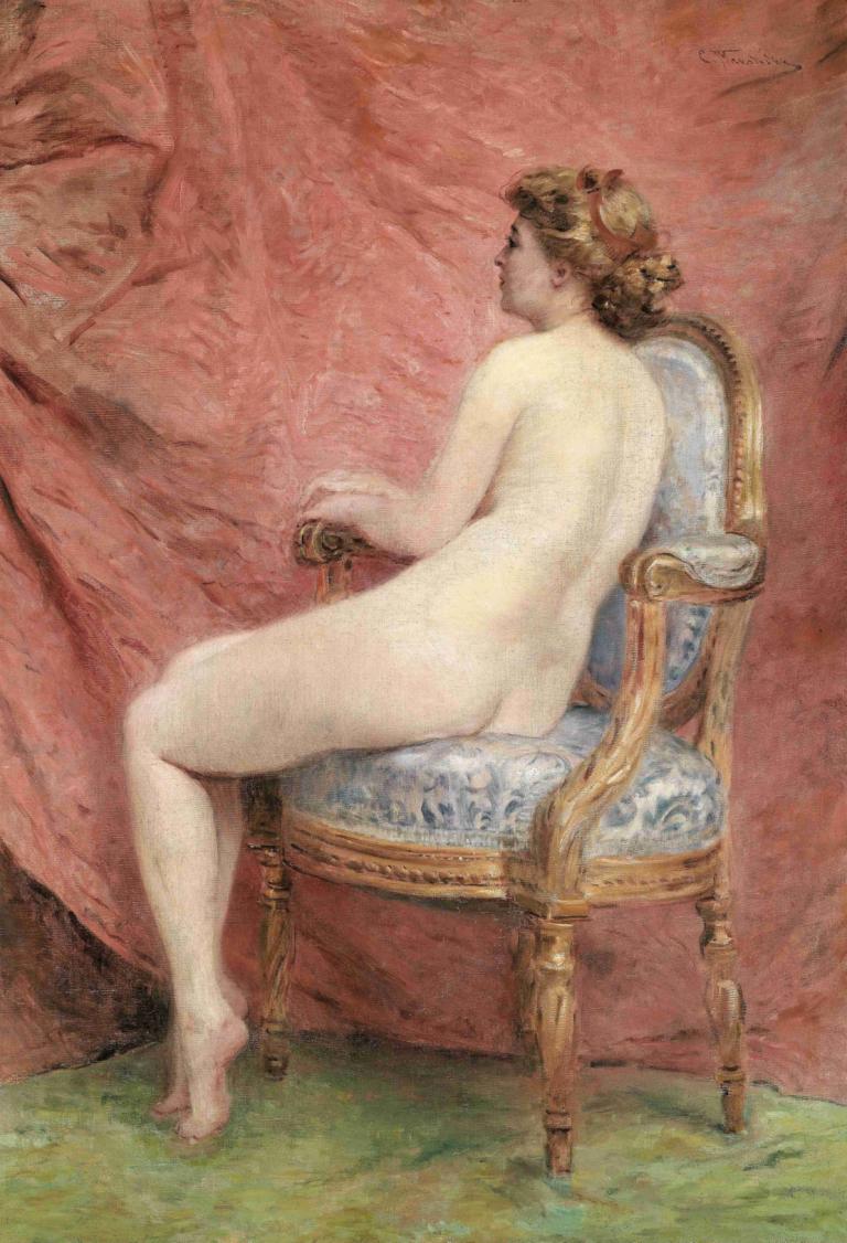 Sweet Thoughts,Konstantin Egorovich Makovsky,Oil Painting,Oil Painting, 1girl, solo, fine art parody, nude