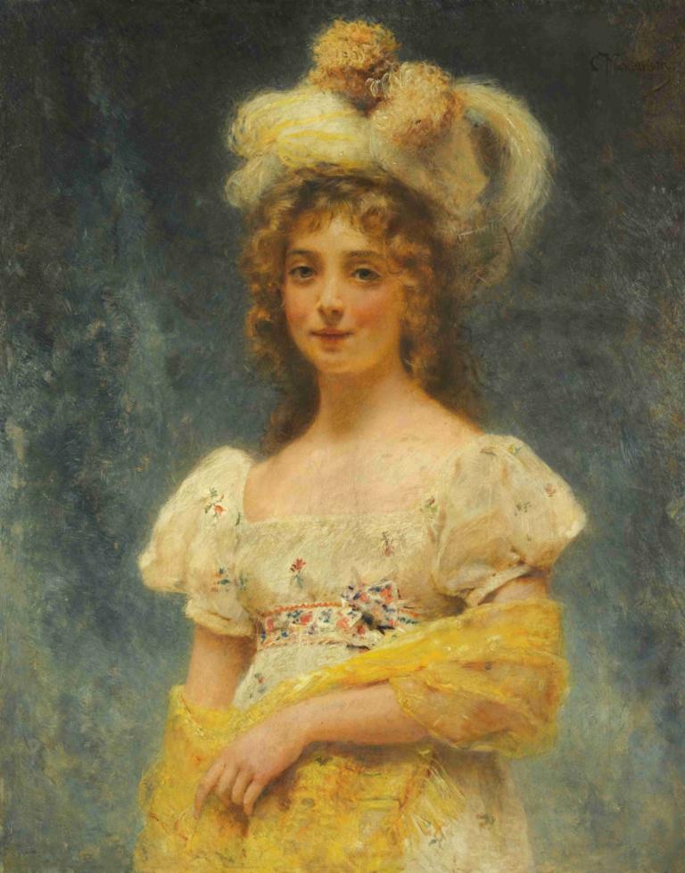 Yellow shawl,Châle jaune,Konstantin Egorovich Makovsky,Peinture à l'huile,Peinture à l'huile, 1fille, solo