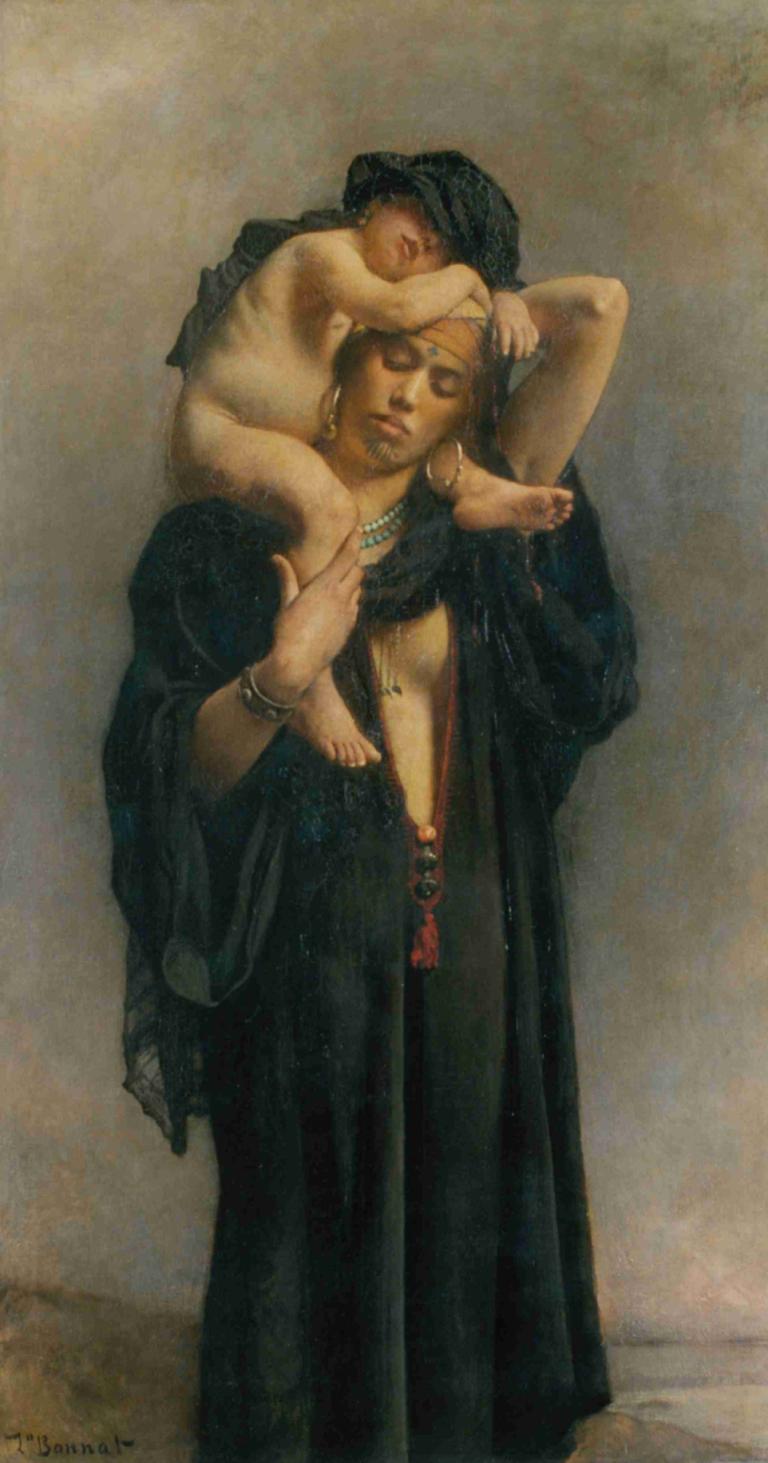 An Egyptian Peasant Woman and Her Child,エジプトの農民女性とその子供,Léon Bonnat,レオン・ボナ,油絵,油絵, 美術パロディ, ジュエリー, ローブ, ブレスレット