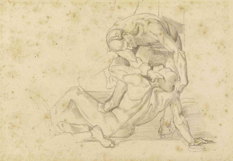 Deux hommes nus luttant (copie d'un fragment de fresque par Luca Signorelli),Léon Bonnat,Sketch,Sketch