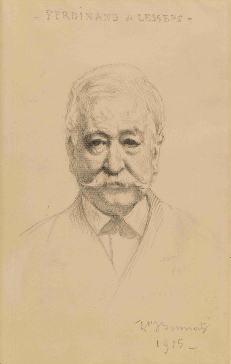 Ferdinand De Lesseps,Léon Bonnat,Sketch,Sketch, 1boy, solo, monochrome, male focus, old, old man