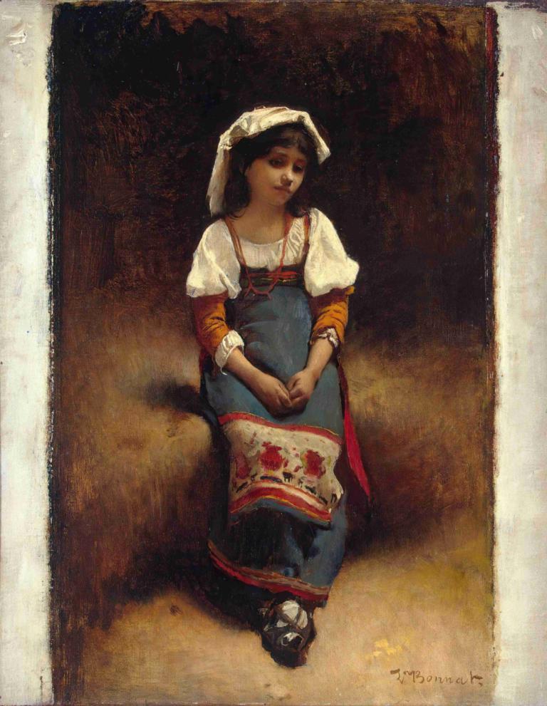 Italian Woman,Italijanka,Léon Bonnat,Oljna slika,Oljna slika, 1 dekle, solo, likovna parodija, sedenje