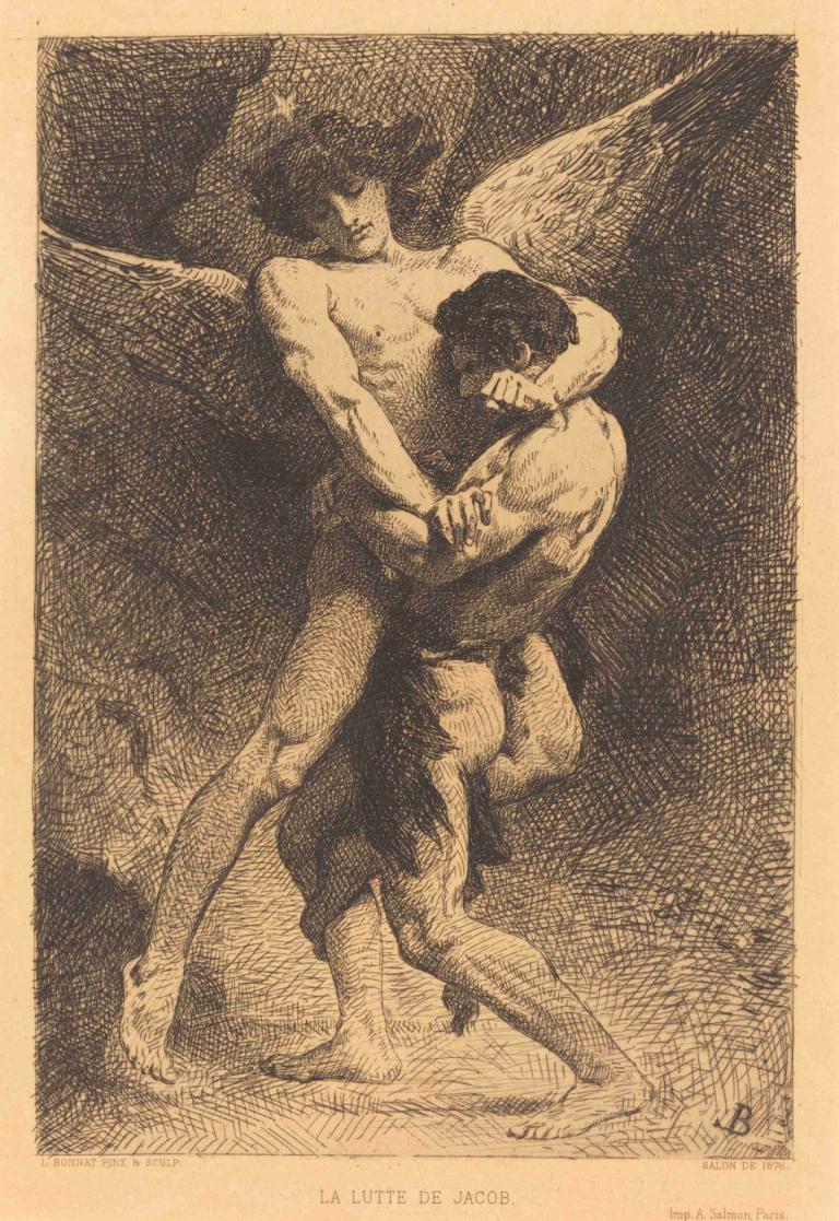 La Lutte de Jacob (Jacob Wrestling with the Angel),라 루테 드 야곱(천사와 씨름하는 야곱),Léon Bonnat,레옹 보나트,동판 에칭,동판 에칭, 날개