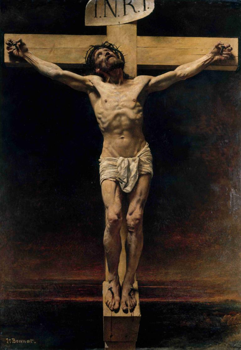 Le Christ en croix,十字架上のキリスト,Léon Bonnat,レオン・ボナ,油絵,油絵, 美術パロディ, 男性の焦点, ソロ, 男の子1名, パロディー, 現実的な, 裸足, 伸ばした腕