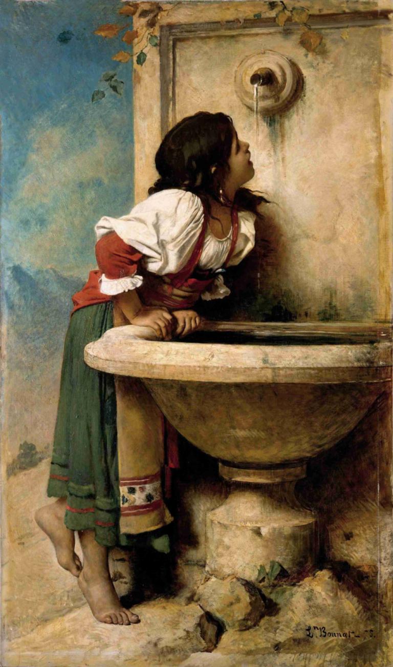 Roman Girl at a Fountain,"Cô gái La Mã bên con suối.",Léon Bonnat,L. Bonnet.,Tranh sơn dầu,Tranh sơn dầu