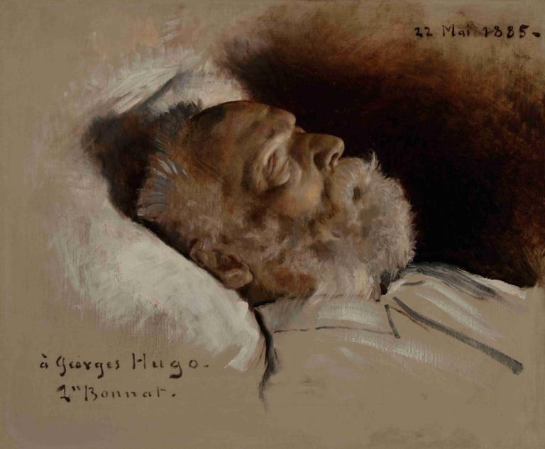 Victor Hugo sur son lit de mort,임종하는 빅토르 위고,Léon Bonnat,레옹 보나트,오일 페인팅,오일 페인팅, 남성 집중, 1남, 독주, 자고 있는, 프로필, 감긴 눈