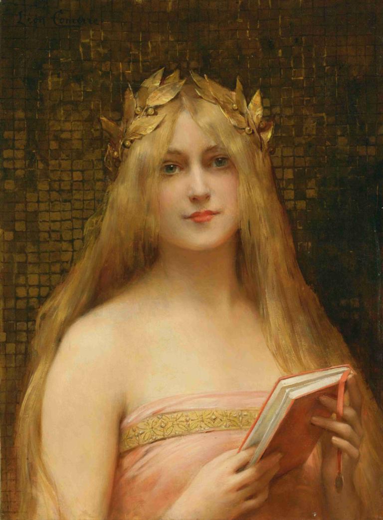 A Classical Beauty,Een klassieke schoonheid,Léon François Comerre,Olieverf,Olieverf, 1meisje, blond haar