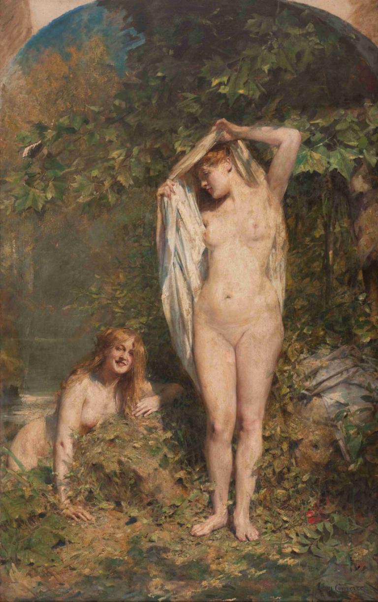 Au soleil,Léon François Comerre,Oil Painting,Oil Painting, fine art parody, breasts, nude, nipples