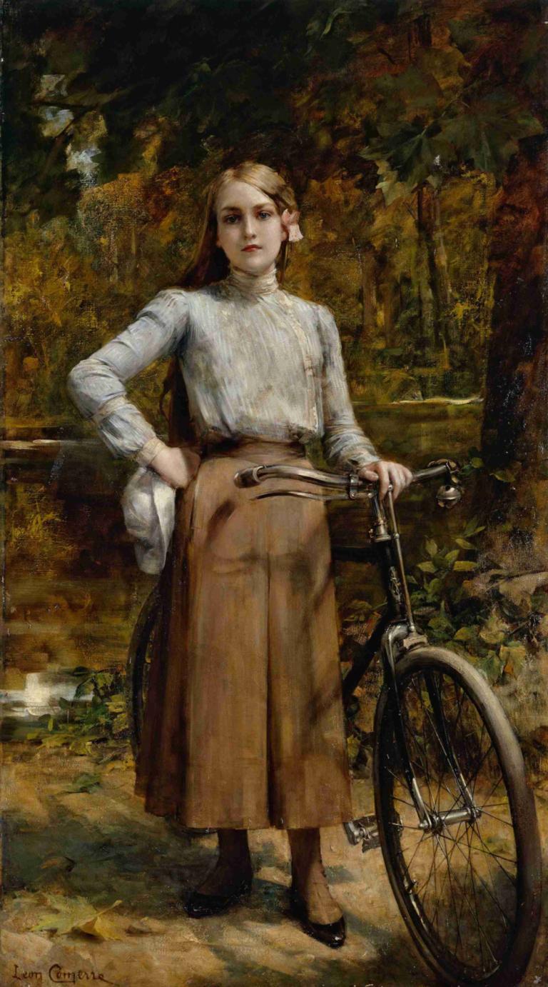 Bicyclette au Vésinet,Ποδηλασία στο Le Vésinet,Léon François Comerre,Ελαιογραφία,Ελαιογραφία, 1 κορίτσι