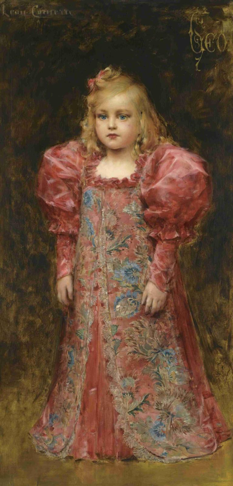 Fille en costume,Léon François Comerre,Oil Painting,Oil Painting, 1girl, blonde hair, solo, dress, blue eyes