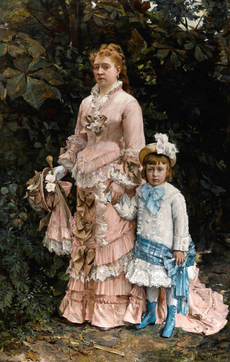 La promenade du dimanche,Léon François Comerre,Oil Painting,Oil Painting, dress, hat, multiple girls