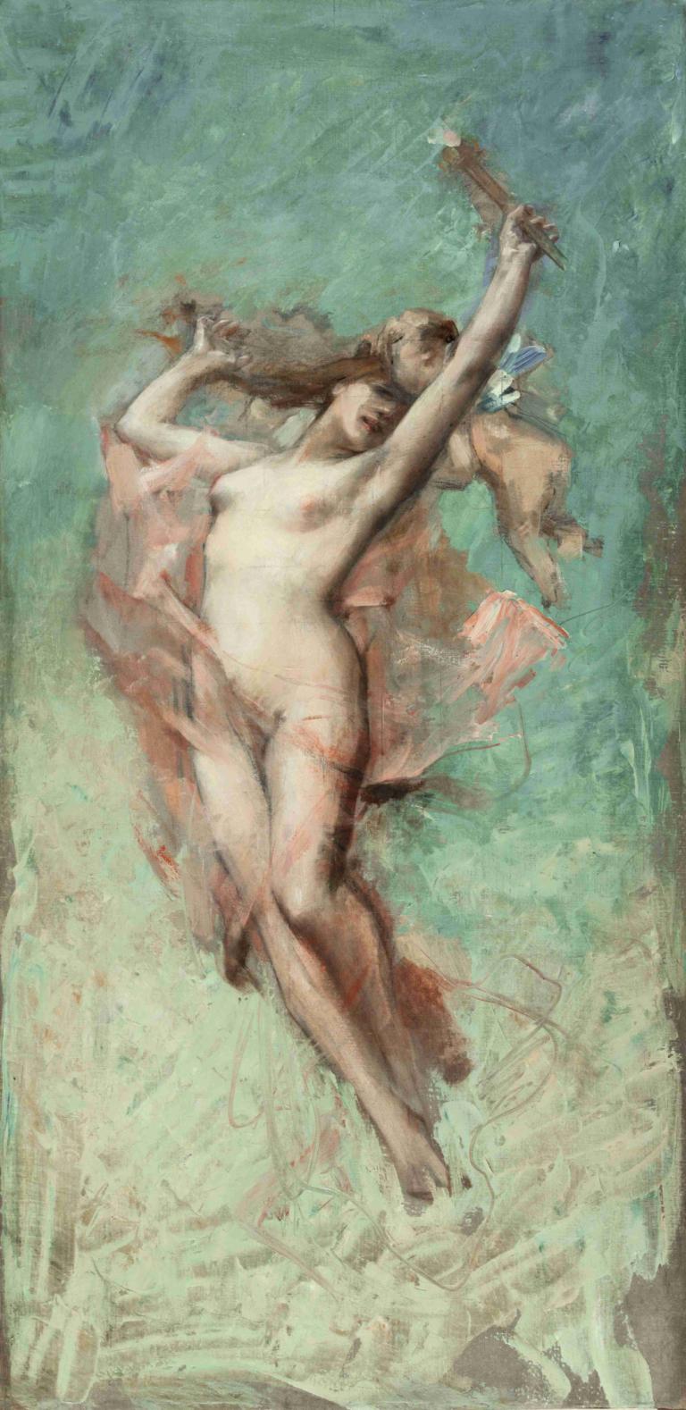 Le jour,Il giorno,Léon François Comerre,Pittura ad olio,Pittura ad olio, 1 ragazza, assolo, nudo, capezzoli