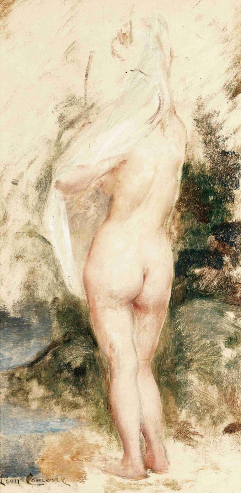 Study of a Nude Woman,누드 여성 연구,Léon François Comerre,레옹 프랑수아 코메르,오일 페인팅,오일 페인팅, 여자 1명, 독주, 나체상, 나귀, 긴 머리