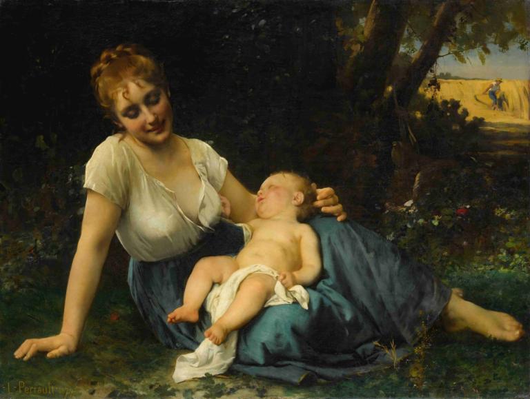 A Rest In The Shade,Eine Pause im Schatten,Léon-Jean-Basile Perrault,Ölgemälde,Ölgemälde, Kunstparodie