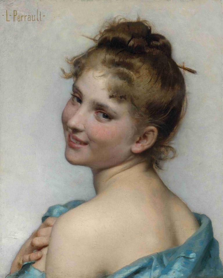 A Young Beauty,Una joven belleza,Léon-Jean-Basile Perrault,Pintura al óleo,Pintura al óleo, 1 chica, solo