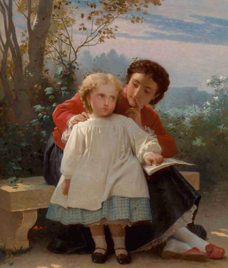 A reading lesson,Una lección de lectura,Léon-Jean-Basile Perrault,Pintura al óleo,Pintura al óleo