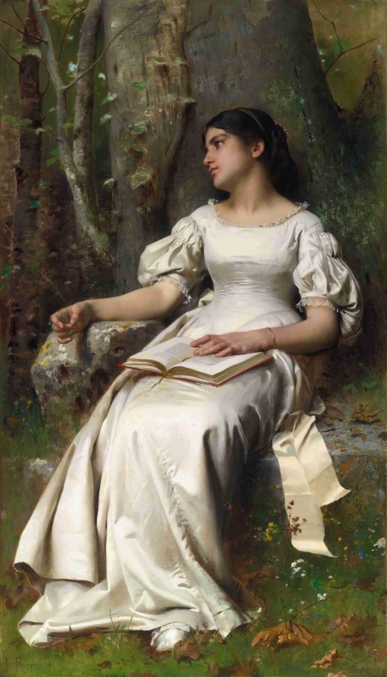 Meditation,Meditación,Léon-Jean-Basile Perrault,Pintura al óleo,Pintura al óleo, 1 chica, solo, vestido