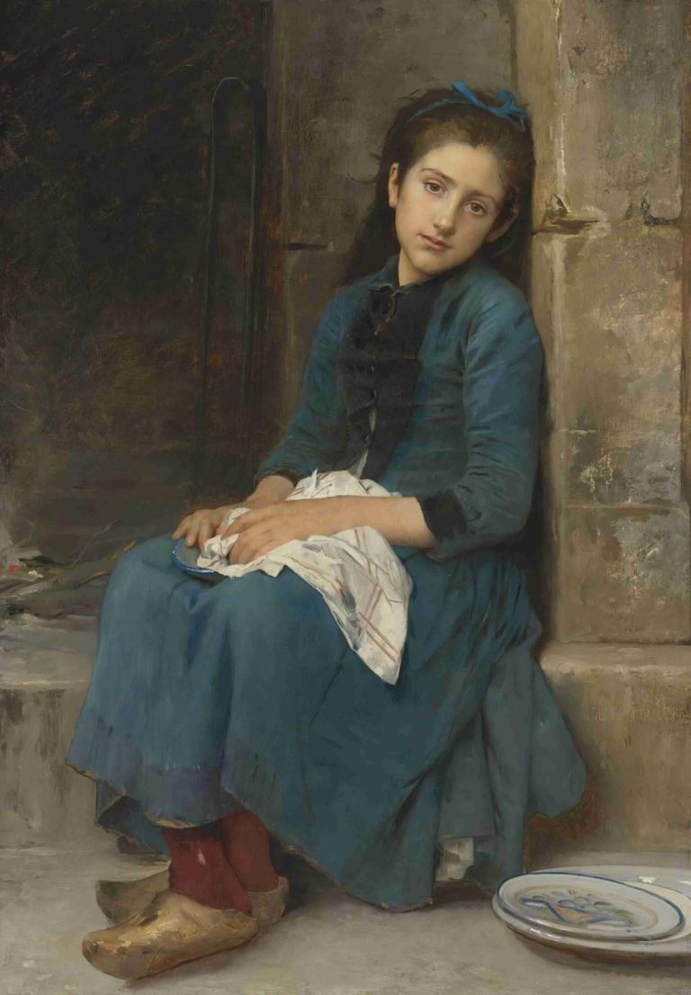 Pensive Girl (Innocence),Léon-Jean-Basile Perrault,Pictura in ulei,Pictura in ulei, 1 fata, solo, stând