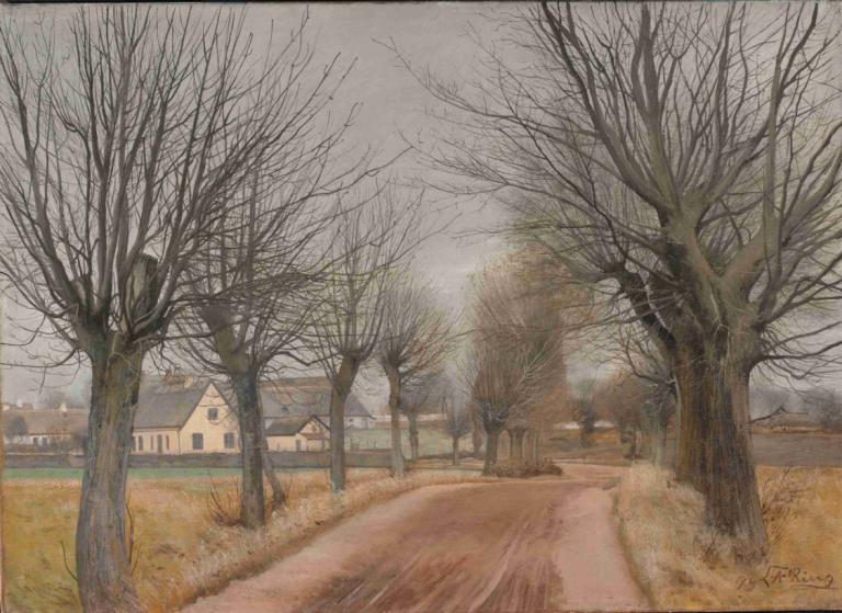 A Road near Vinderød, Zealand,L.A. Ring,Oil Painting,Oil Painting, no humans, tree, bare tree, scenery