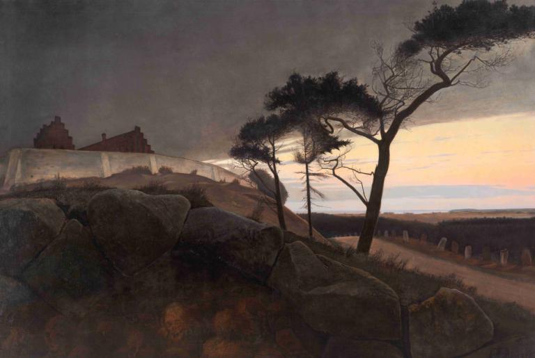 After Sunset,L.A. Ring,Oil Painting,Oil Painting, no humans, scenery, tree, outdoors, sky, cloud, grass, rock