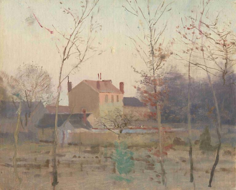 Autumn at the Edge of a City,Herfst aan de rand van een stad,Ladislav Mednyánszky,Olieverf,Olieverf, boom