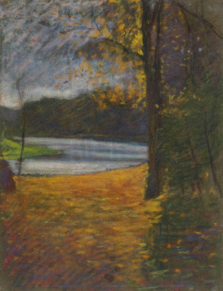 Autumn landscape,Ladislav Mednyánszky,Oil Painting,Oil Painting, no humans, outdoors, scenery, tree