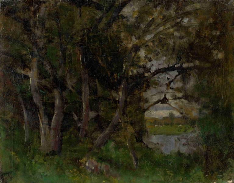 Early Evening Motif in a Park in Strážky,Ladislav Mednyánszky,Oil Painting,Oil Painting, tree, no humans