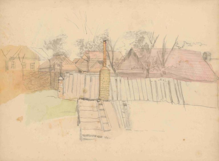 Farm in Strážky I.,Ladislav Mednyánszky,Color Sketch,Color Sketch, no humans, tree, traditional media