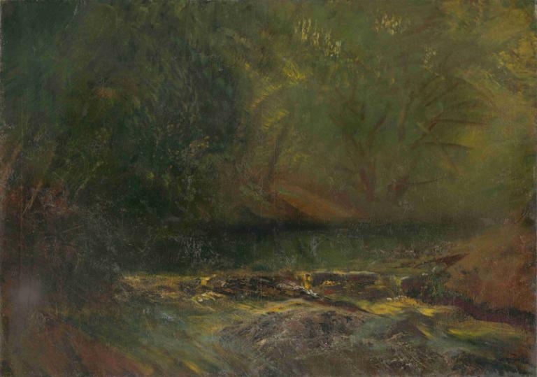 Forest Interior with a Brook,小川のある森のインテリア,Ladislav Mednyánszky,ラディスラフ・メドニャンスキー,油絵,油絵, 景色, 自然, 人間がいない, 木, 屋外