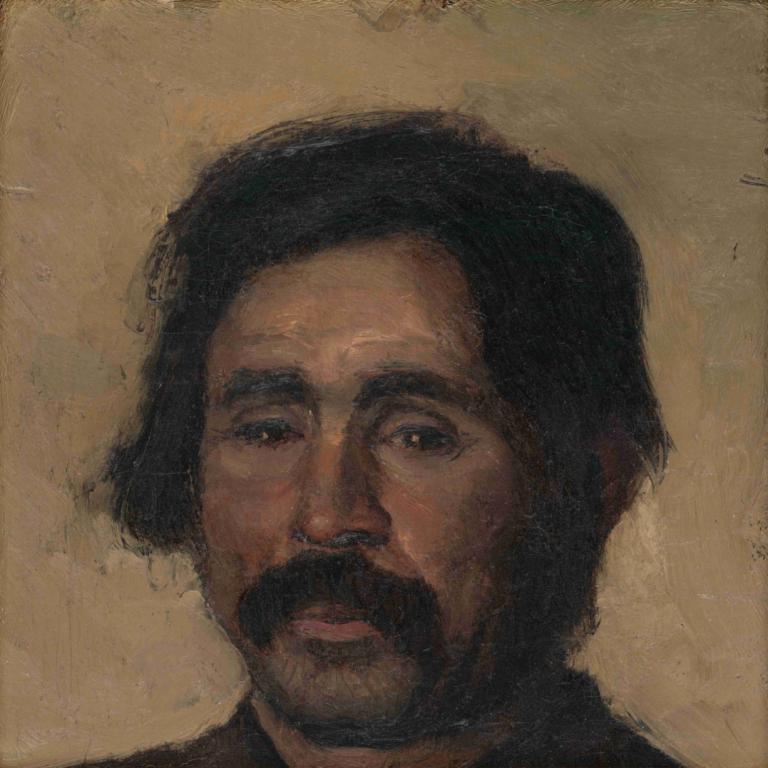 Fragment of a Head Study of a Gypsy,Ladislav Mednyánszky,Oil Painting,Oil Painting, solo, 1boy, male focus