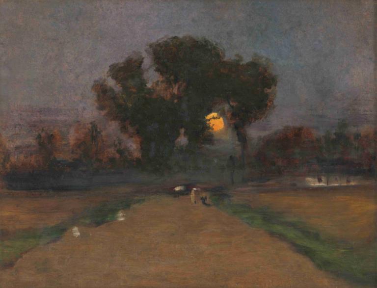 Landscape with setting sun,Landskap med solnedgång,Ladislav Mednyánszky,Oljemålning,Oljemålning, träd