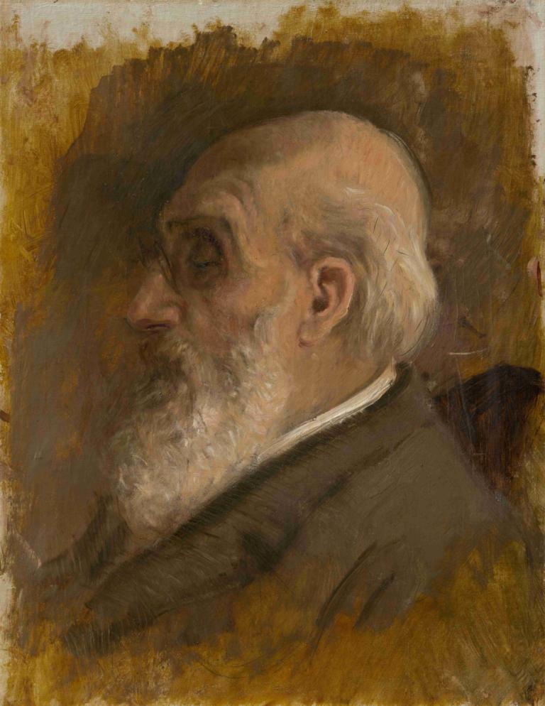 Painter's Father Profile with Pince-nez,Målarens fars profil med pince-nez,Ladislav Mednyánszky,Oljemålning