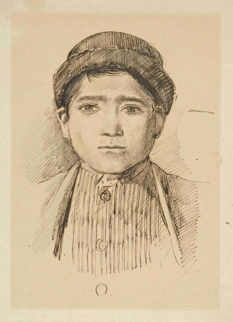 Portrait Study of a Boy in a Hat,Porträttstudie av en pojke med hatt,Ladislav Mednyánszky,Skiss,Skiss