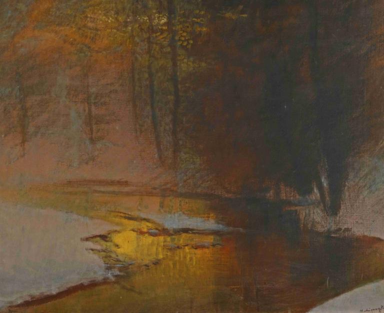 Snowy River At Sunset,Snowy River vid solnedgången,Ladislav Mednyánszky,Oljemålning,Oljemålning