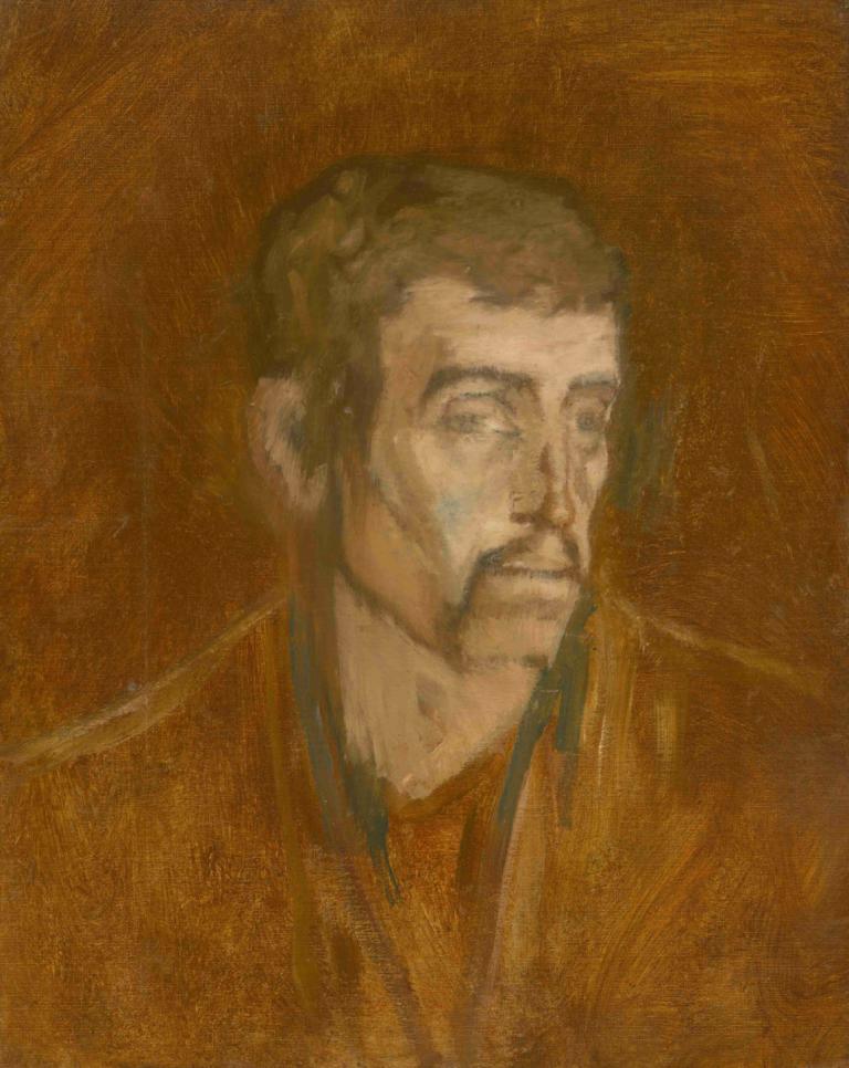 Study of Unhappy Man,Studie av en olycklig man,Ladislav Mednyánszky,Oljemålning,Oljemålning, 1 pojke, solo