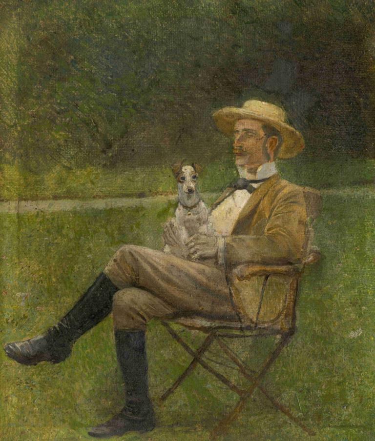 Study of a Seated Man with a Dog,Étude d'un homme assis avec un chien,Ladislav Mednyánszky,Peinture à l'huile