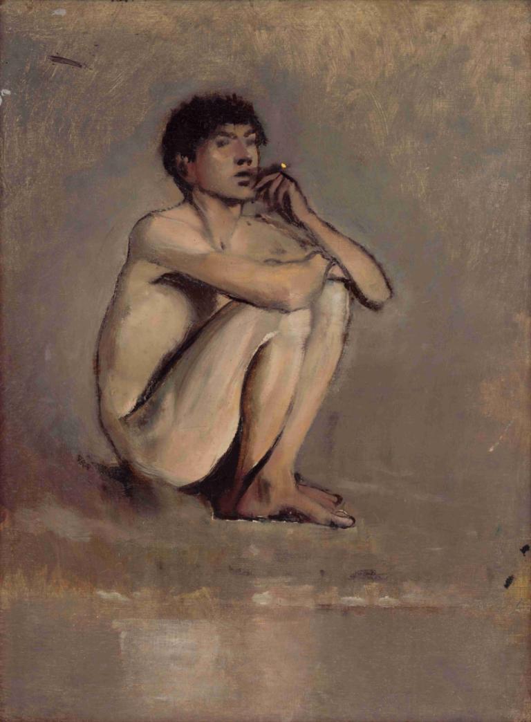 Study of a Seated Nude of a Young Man,Étude d'un jeune homme assis,Ladislav Mednyánszky,Peinture à l'huile