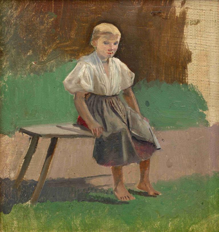 Study of a Seated Peasant Girl,Étude d'une paysanne assise,Ladislav Mednyánszky,Peinture à l'huile