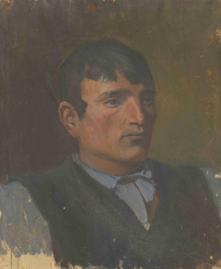 Study of a Young Man in a Dark Vest,Studie av en ung man i mörk väst,Ladislav Mednyánszky,Oljemålning