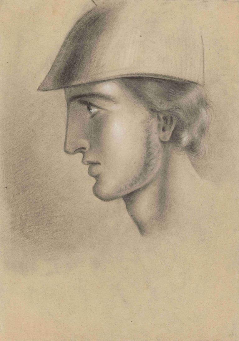 The head of a young man in a helmet,Huvudet av en ung man i hjälm,Ladislav Mednyánszky,Skiss,Skiss, solo