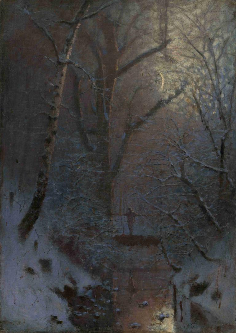 Winter. Winter Night,Vinter. Vinternatt,Ladislav Mednyánszky,Oljemålning,Oljemålning, nakna träd, träd