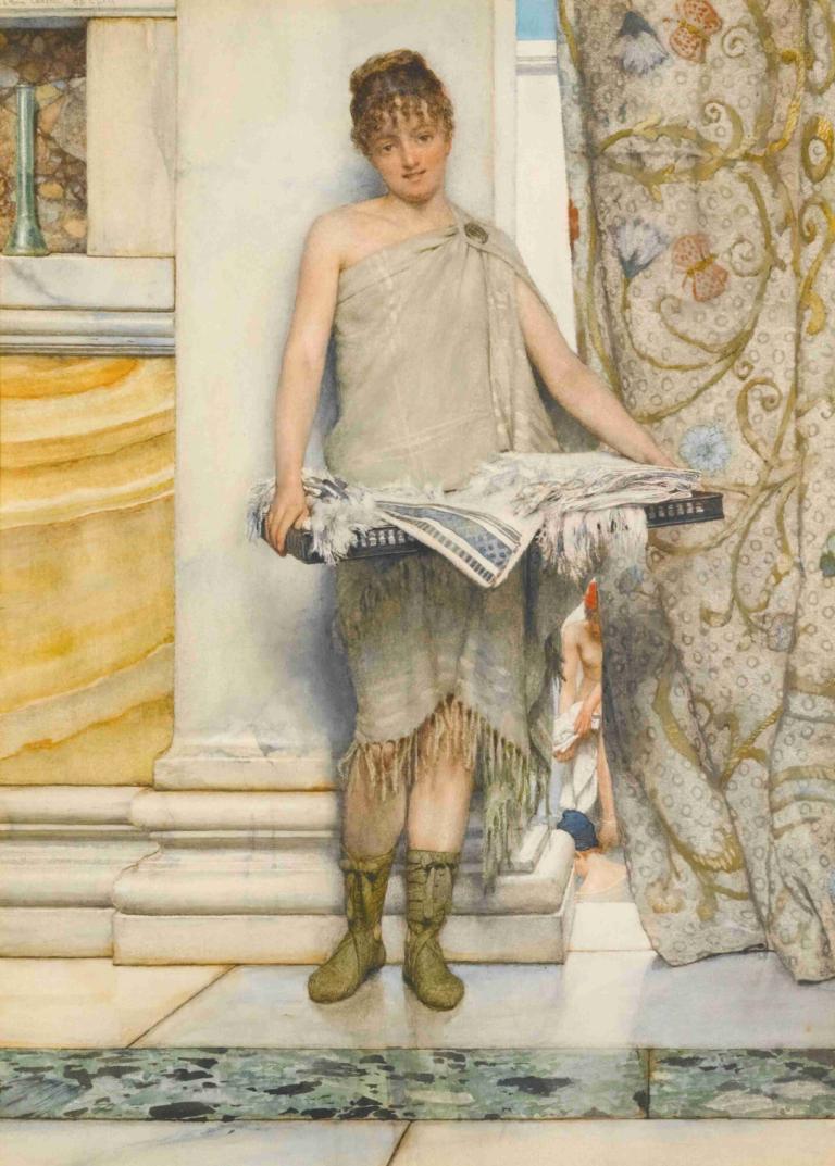 A Balneatrix,Lawrence Alma-Tadema,Pictura in ulei,Pictura in ulei, păr șaten, 1 fata, cizme, 1 băiat, solo