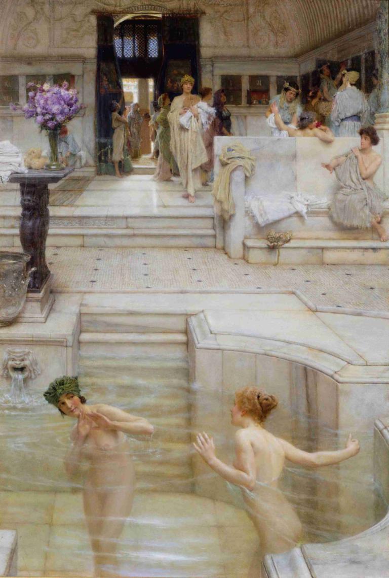 A Favourite Custom,Lawrence Alma-Tadema,Oil Painting,Oil Painting, fine art parody, multiple boys, nude