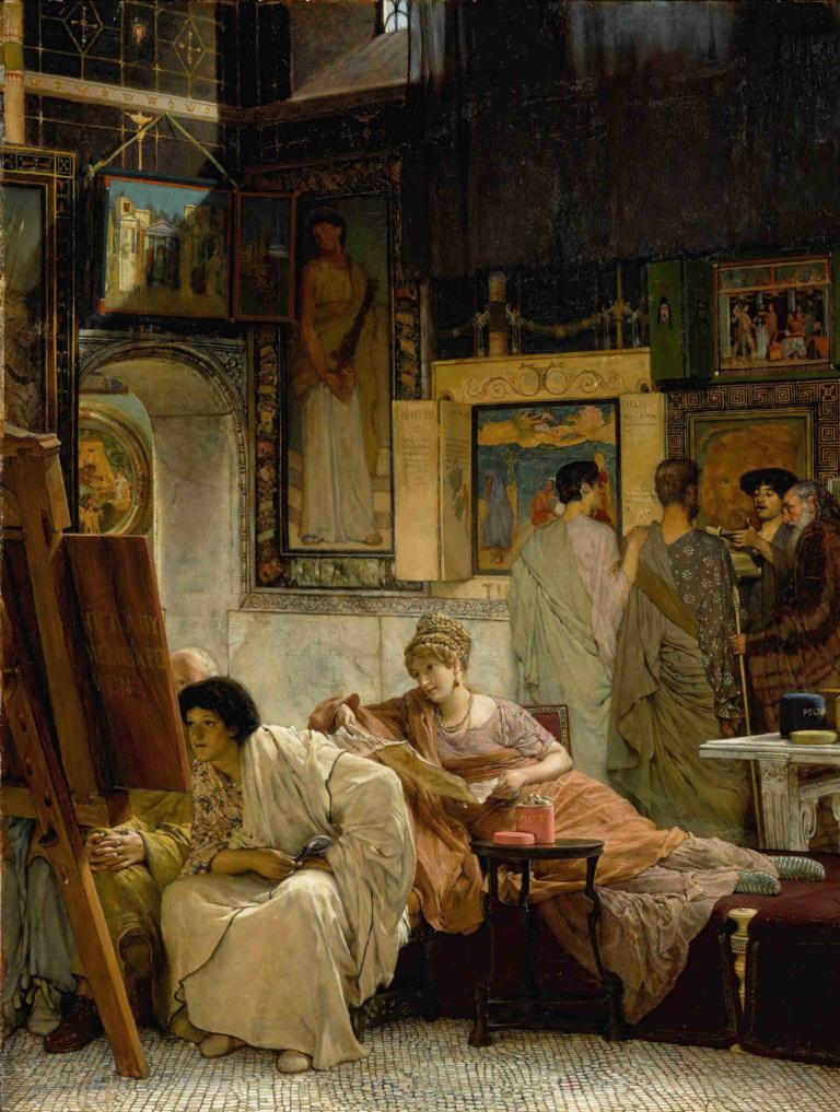 A Picture Gallery,Lawrence Alma-Tadema,Oil Painting,Oil Painting, painting (object), multiple boys, sitting