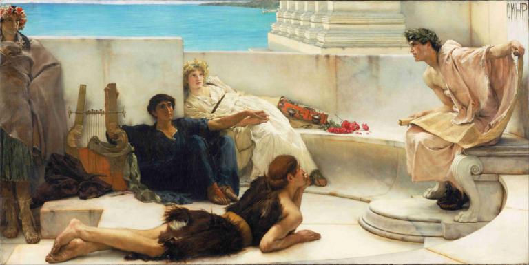 A Reading from Homer,Lawrence Alma-Tadema,Oil Painting,Oil Painting, multiple boys, fine art parody