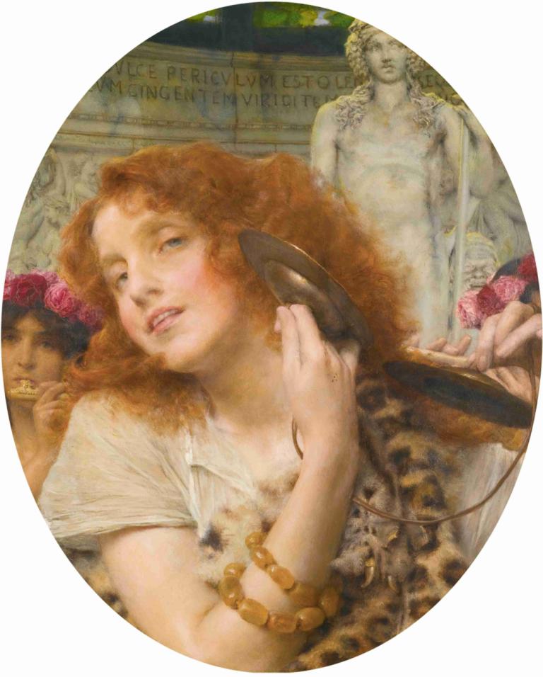 Bacchante,Lawrence Alma-Tadema,Oil Painting,Oil Painting, fine art parody, 1girl, realistic