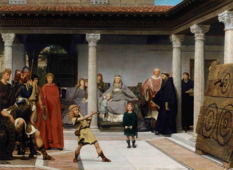 Education Of The Children Of Clovis,Clovis Çocuklarının Eğitimi,Lawrence Alma-Tadema,Yağlı boya,Yağlı boya