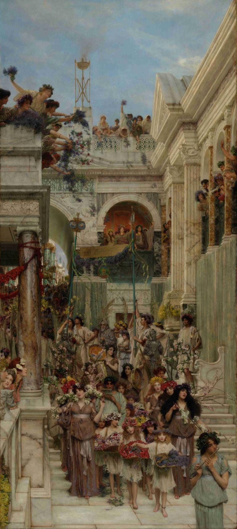 Spring,Vår,Lawrence Alma-Tadema,Oljemaleri,Oljemaleri, flere jenter, flere gutter, 6+gutter, 6+ jenter