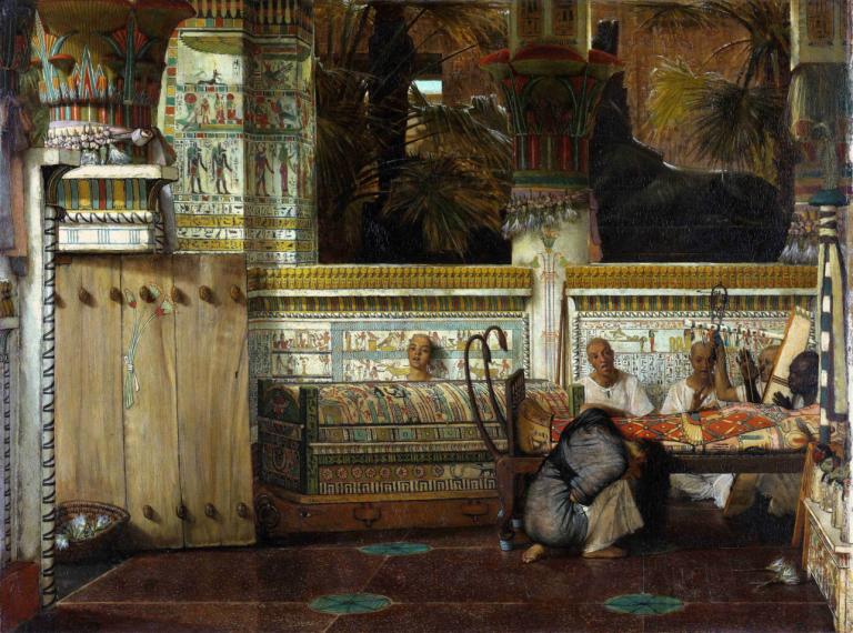 The Egyptian Widow,La viuda egipcia,Lawrence Alma-Tadema,Pintura al óleo,Pintura al óleo, varios chicos